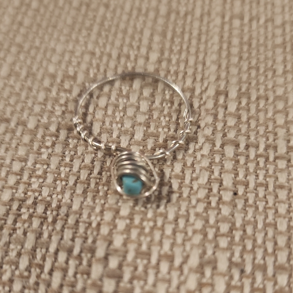 Silver Wire Wrapped Ring with Turquoise Stone